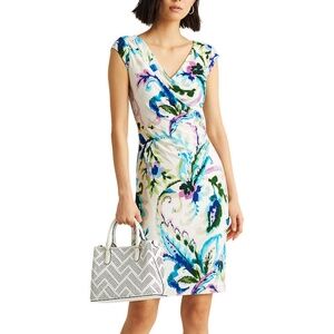 Lauren Ralph Lauren Paisley Floral Pleated Jersey Dress Multicolored 8 Office